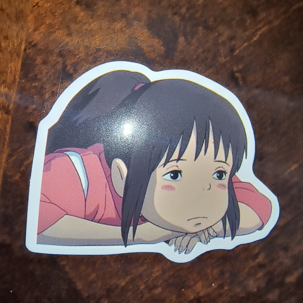 Anime Girl Relaxed Die-Cut Sticker - Pink Top Spirited Away Studio Ghibli